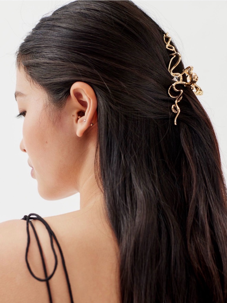 Mixed Metal Rose & Ribbon Hair Clips Set